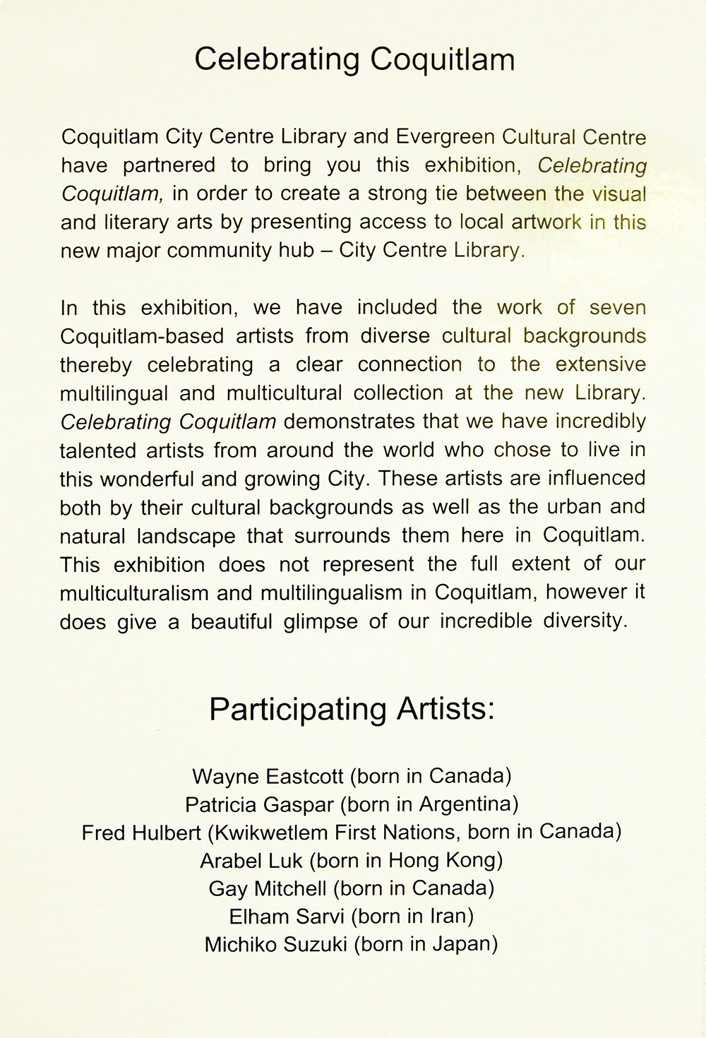Celebrating Coquitlam.lista de artista seleccionadosjpg